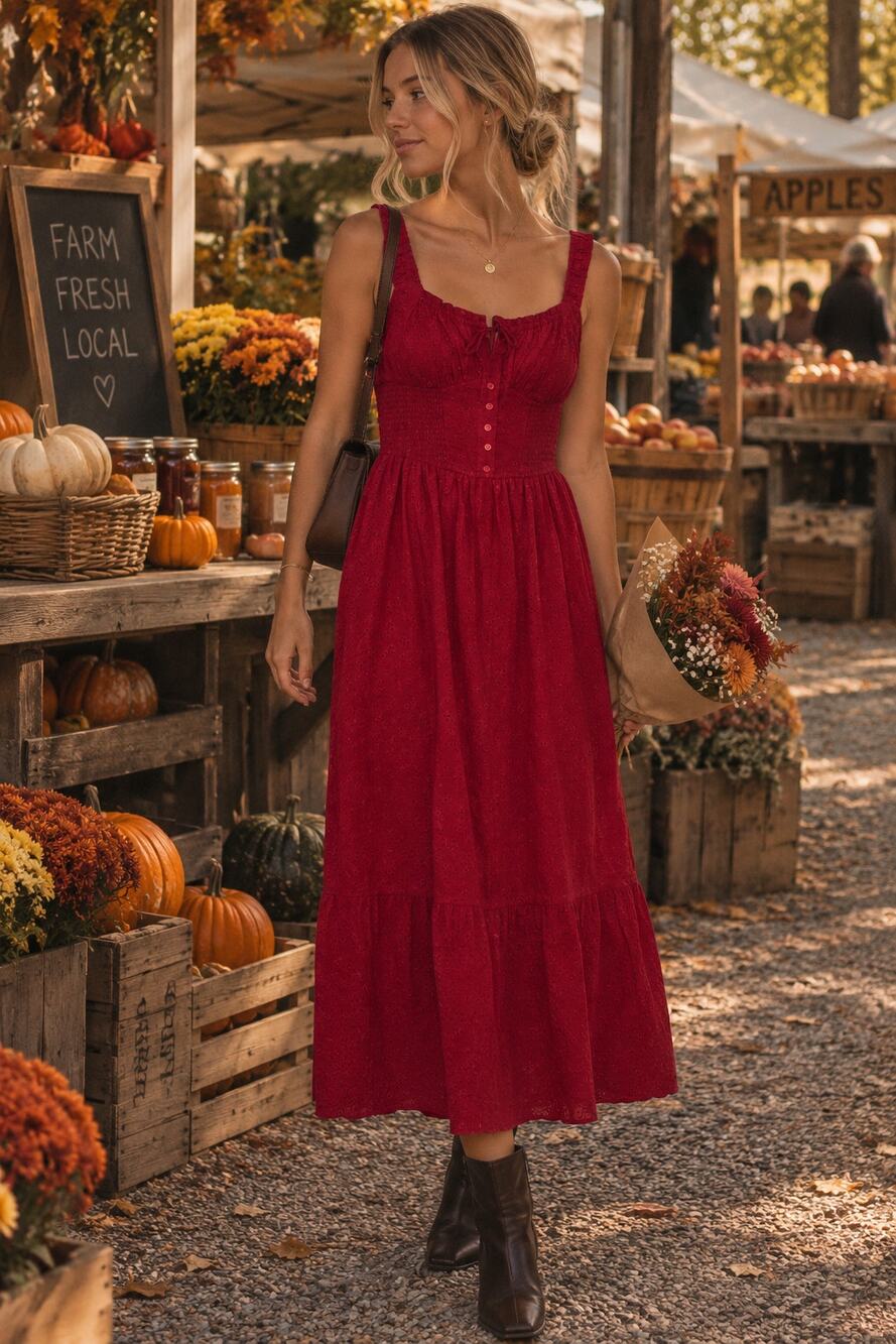 Sim & Sam Red Eyelet Midi Dress